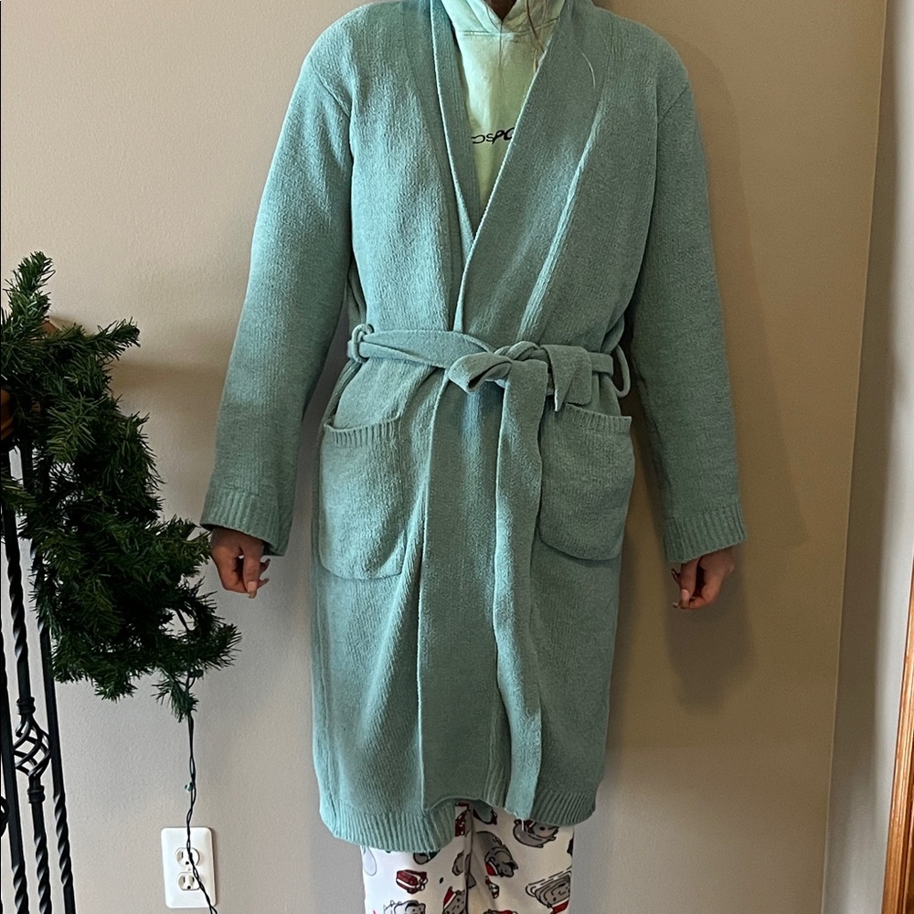 Natori Soft teal women’s knit Robe; medium, good condition